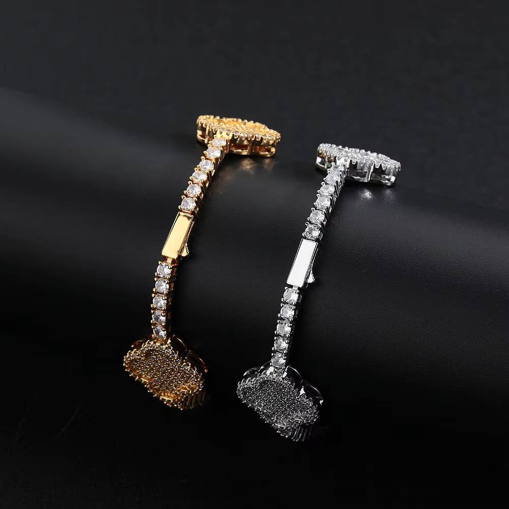Hip Hop Jewelry Fine Chain Four Leaf Clover Tennis Chain Bracelet for WomenGirls 18K Gold Plated Moissanite Diamond Tennis Bracelet