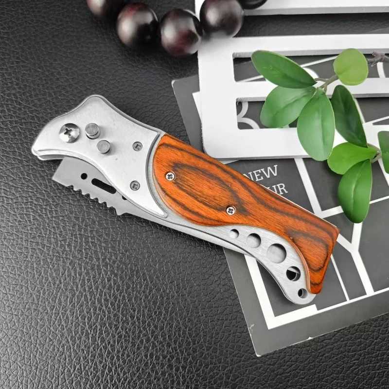 201A Push Button Knife 20 Steel Inlaid with Colored Wood Handle 440C Blade Wilderness Camping Hunting Defensive Combat Knives L250919
