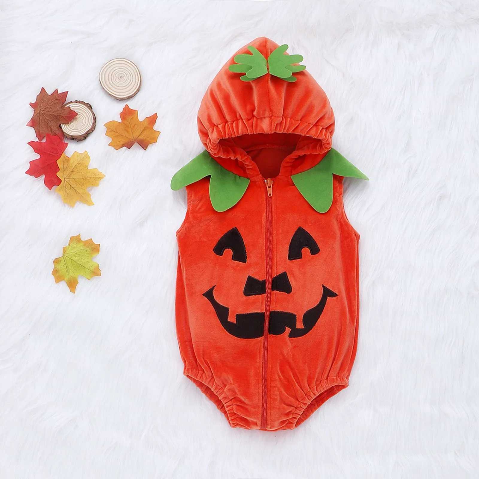 Halloween baby cute pumpkin shaped jumpsuit hooded Easy to wear LongSleeved Cushaw Zipper OnePiece Romper Photography clothing L250918