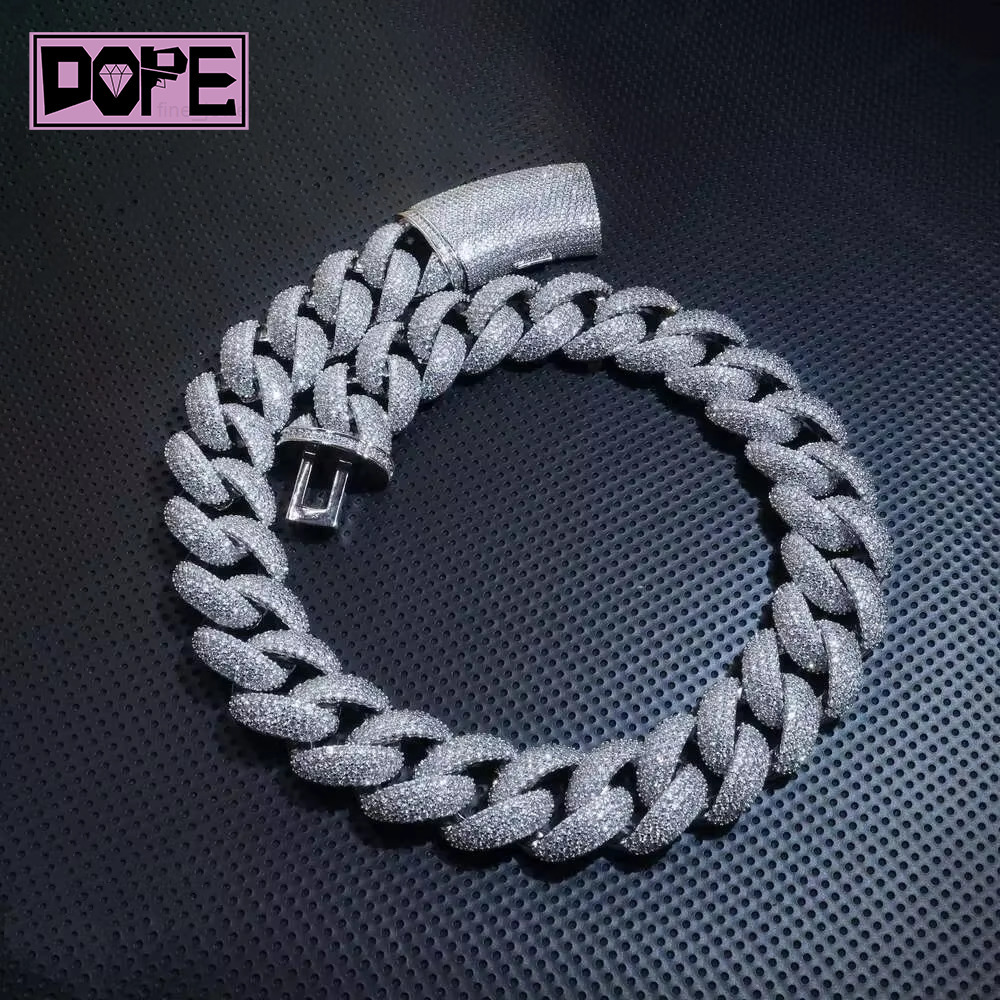 22mm Cuban Link Chain Miami 4 Rows 925 Silver Hip Hop Jewelry Iced Out VVS Moissanite Cuban Chain