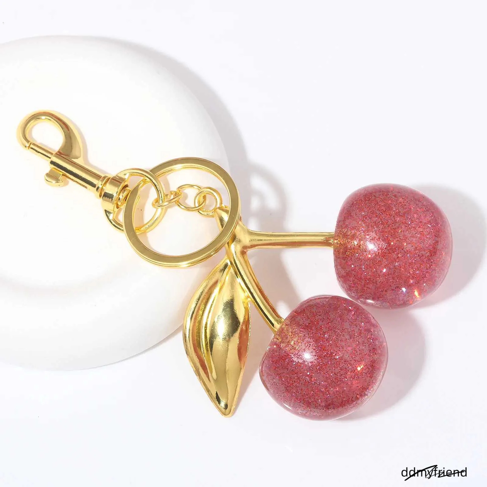 Delicious Exquisite Crystal Fruit Bag Charm Keychain Pink Cherry Keyring For Elegant Women Jewelry Accessories Gift S250814 ddmyfriend