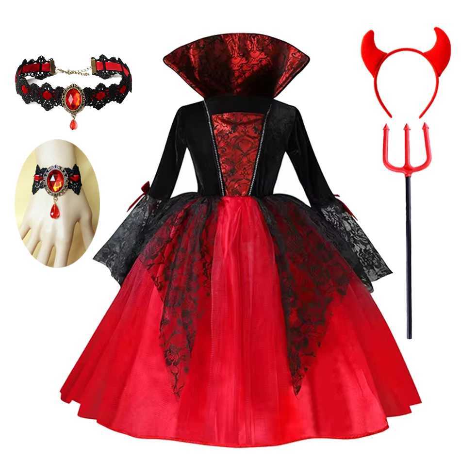 2025 Girls Cosplay Vampire Halloween Dress For Kids Ghost Bride Gothic Costume Count Vampiran Carnival Outfit Black Red Clothes L250918YTVZ