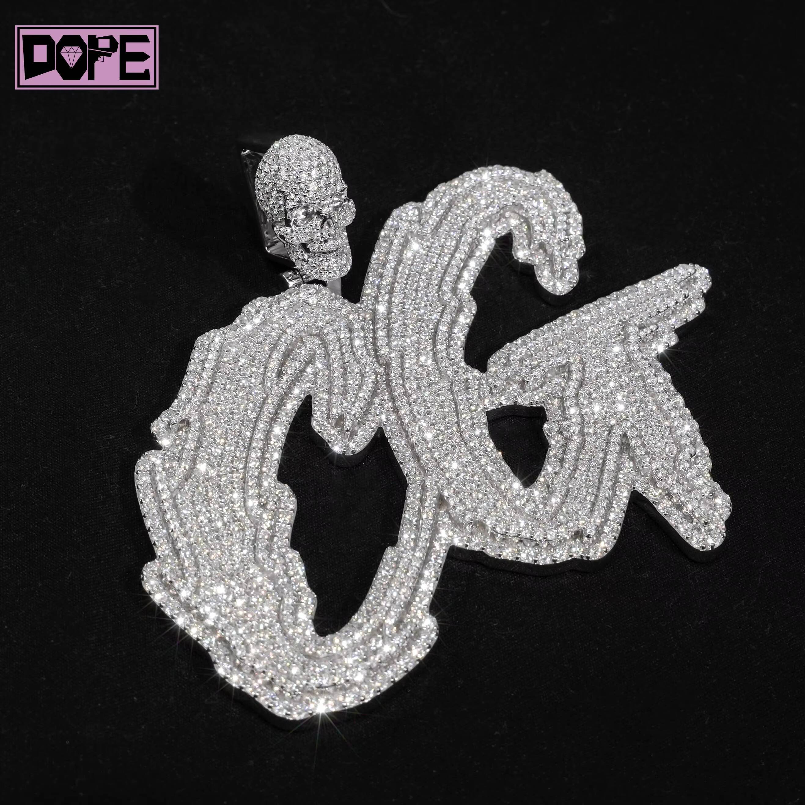 Hiphop Customized Trend Moissanite Pendant Initial Letter Hollow Charm 925 Silver Iced Out VVS Moissanite Pendant