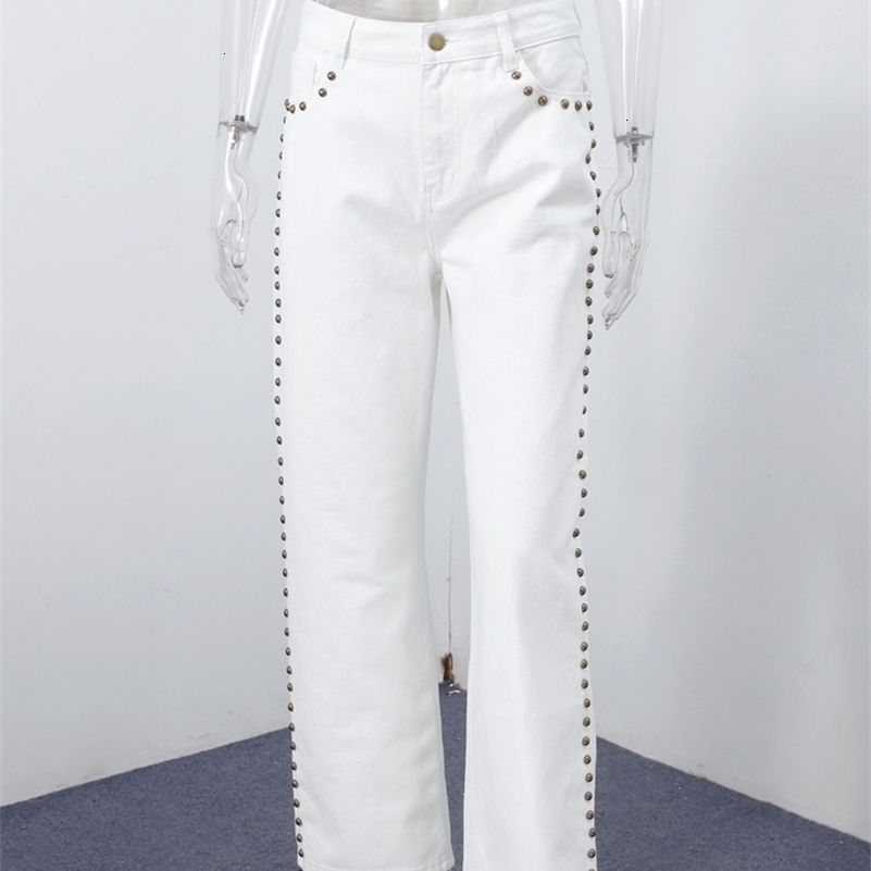 Fashion Beading Jeans Women Casual Baggy Zippers Pockets High Waist Wide Denim Pants Female 2025 Autumn Commute Trouser Lady Z260313