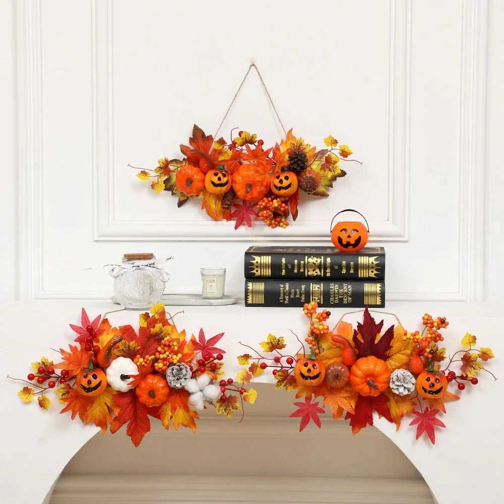 Maple Leaf Pumpkin Decorative Pendant Decoration Harvest Halloween Festival Wall Hanging Props Autumn Fall Decor C250919