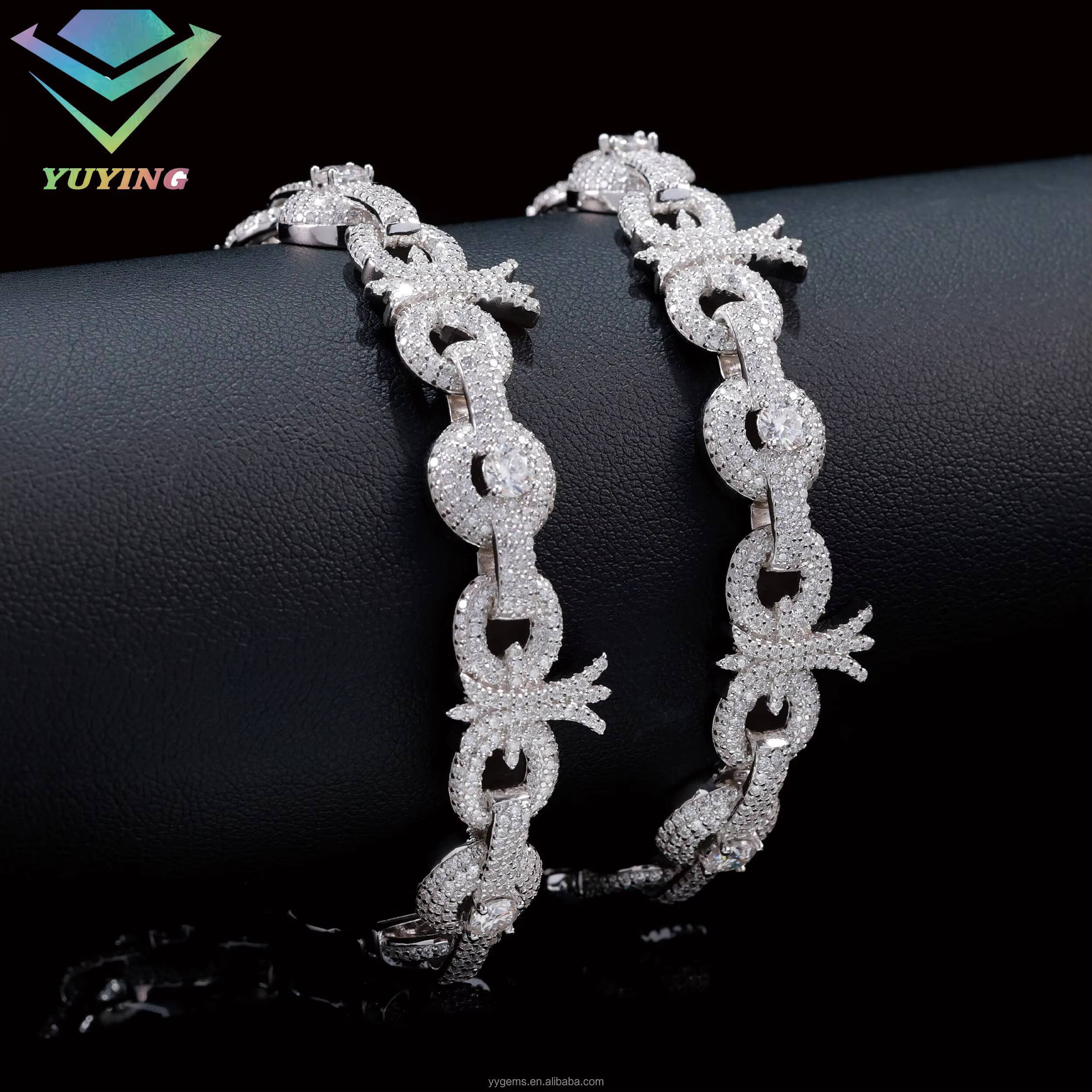 New Fashion Arrival Gold Plated 15mm 925 Sterling Silver Ice Moissanite Diamond Charms Bracelet Iced Out Men Women Fine Jewelry