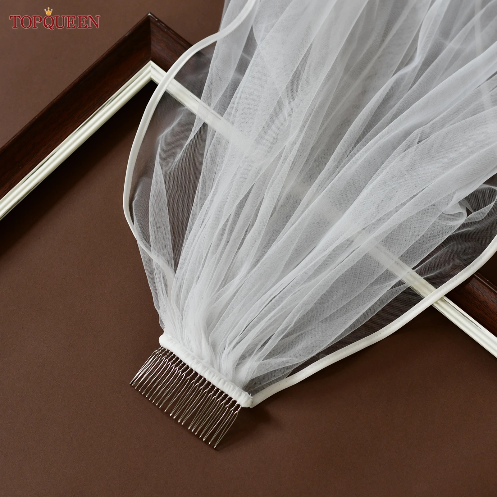 TOPQUEEN V302 Ribbon Wave Edge Wedding Veil Bridal Veil Wedding Short Single Layer Elegant Rochii With Comb Customizable 250918