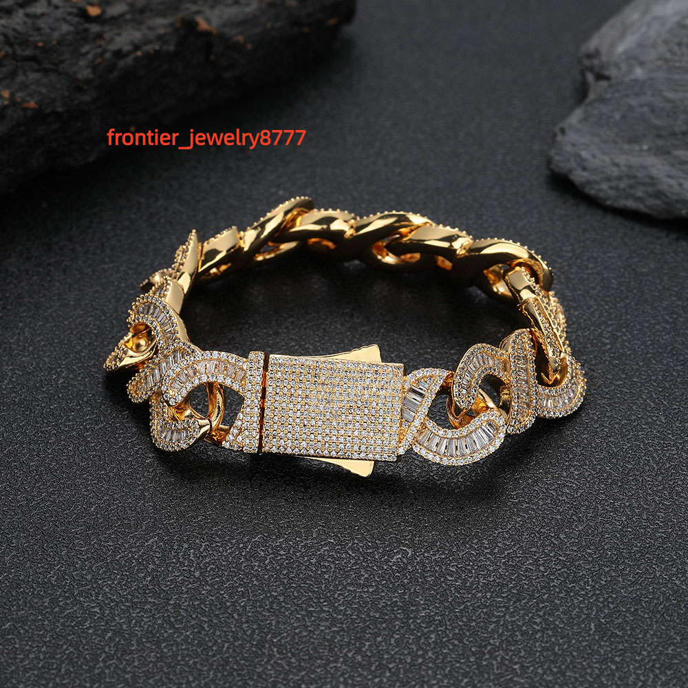 NUOYA Hip Hop Jewelry 15mm Infinite Sign Cuban Link Bracelet for Women Iced Out Baguetter Diamond Cuban Chain Bracelet for Women