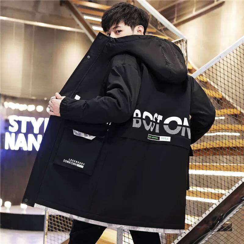 Fashion Men's Thicken Hooded Plush Jacket 2025 Autumn Winter Streetwear Mid-Length Warm Fleece Coat Windproof Top Parka Clothing