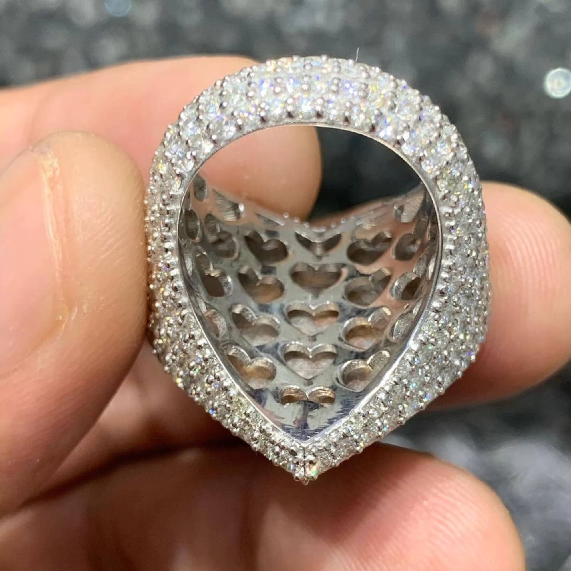 High Quality Punk Rapper Jewelry New Mens 14K Gold Big Moissanite Hip Hop Heart Ring Iced Out Italian Silver Rings For Men