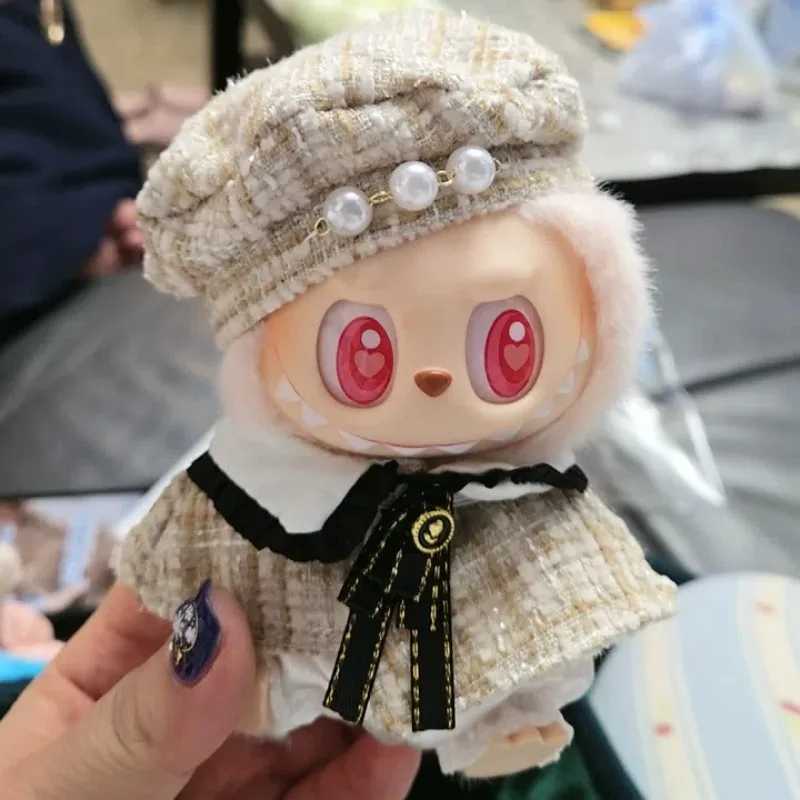 1517cm Labubu Classic Checkered Style Dress Cloak Set Toy Mini Doll Clothing Accessories Korean Kpop Beret Clothing Gift C250919