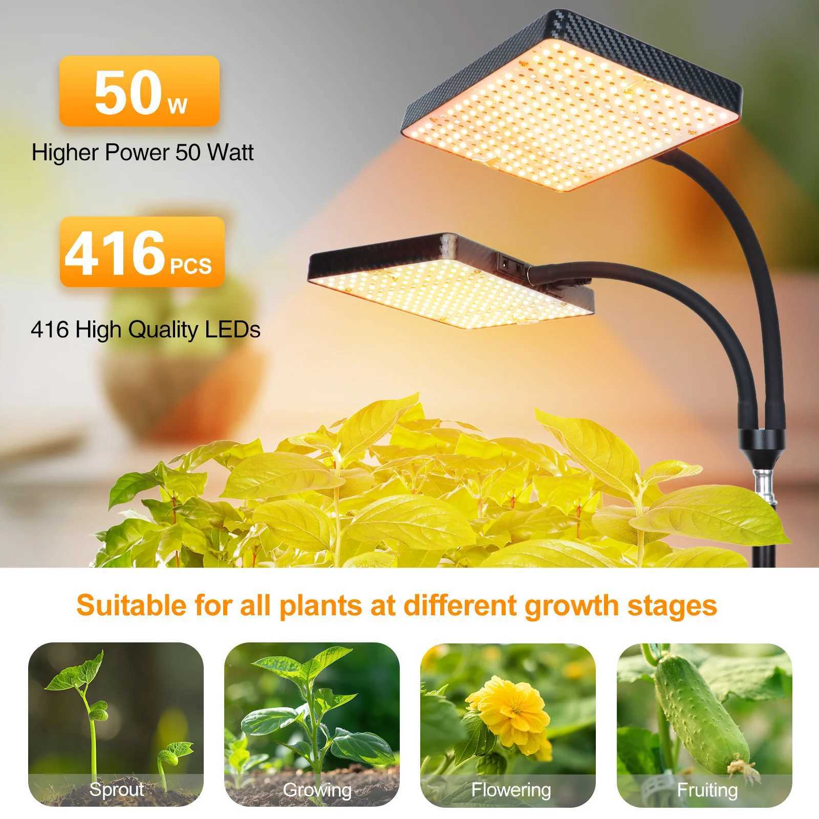 2Head Grow Light with Stand 50W FECiDA 2025 Grow Lights for Indoor Plants Full Spectrum LED Plant Grow Light for Houseplants C250919