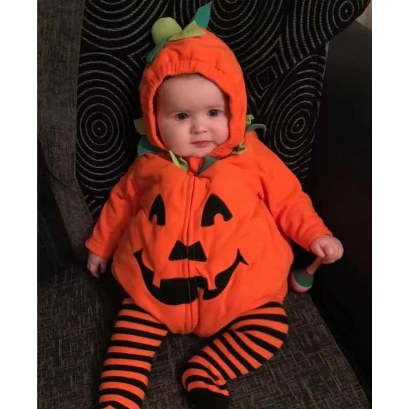 Childrens Clothing New Halloween Pumpkin Climbing Clothes European American Style Cute Longsleeved Hooded Zipper Romper L250918