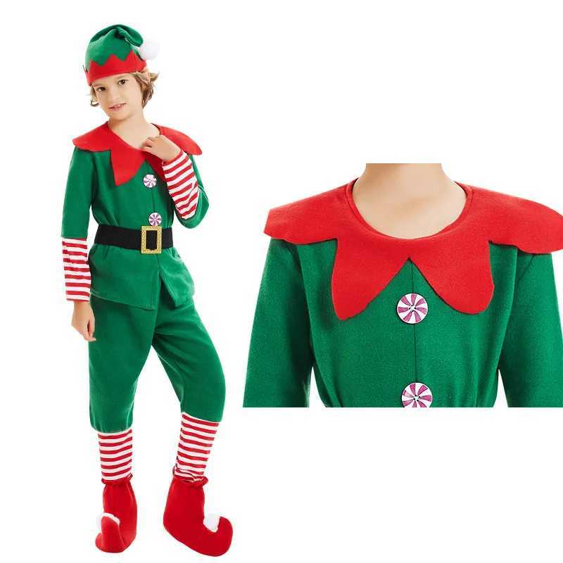 Green Elf Boys Girls Christmas Cosplay Costume Festival Santa Clause Set for Kids New Year Tops Pants Hat Belt Xmas Party Dress L250918