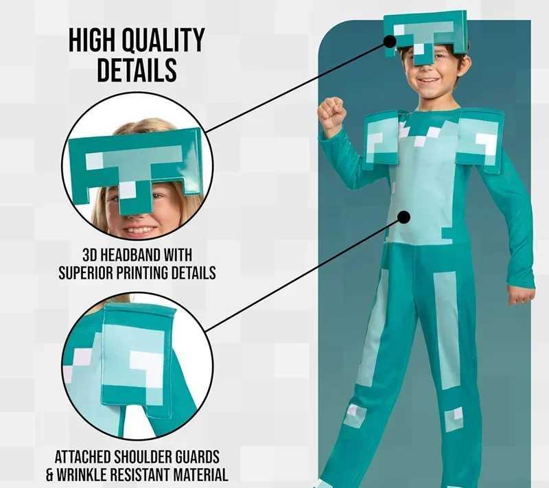 Carnival Party Dress Mask Classic Creeper Anime Game Character Set Diamond Armor Cosplay Costume Childrens Clothing L250918