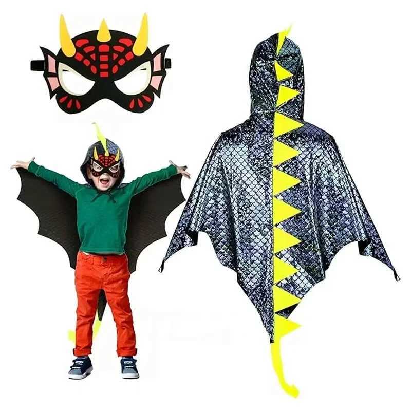 Children Dinosaur Hooded Cape with Tail Mask Wrist Accessories for Halloween Cosplay Costume Party 312Y Toddler Gift L250918
