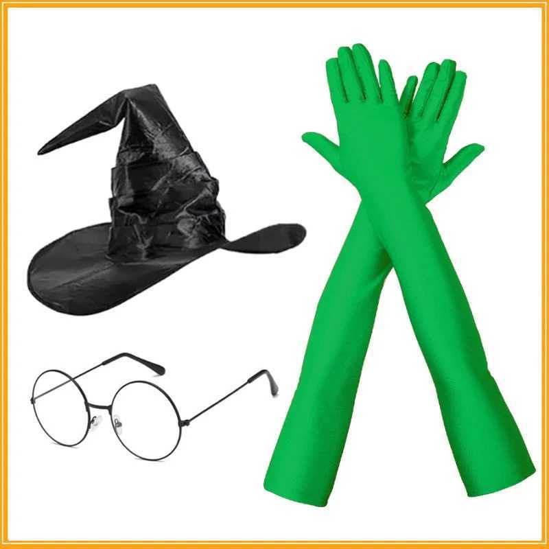 5pcsset Halloween Green Ghost Claw Gloves Set Pleated Wizard Hat Cape Round Glasses Socks Cosplay Character Set cloth L250918