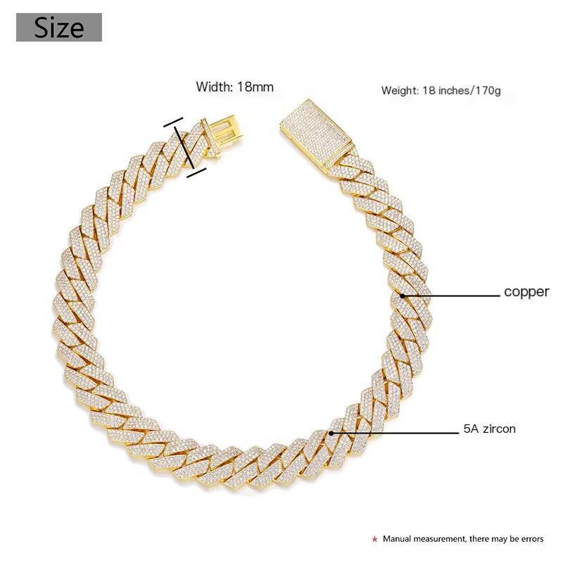 InStock 18K GoldPlated Cuban Chain Necklace for Men Zircon Gemstone Copper Fashion Jewelry