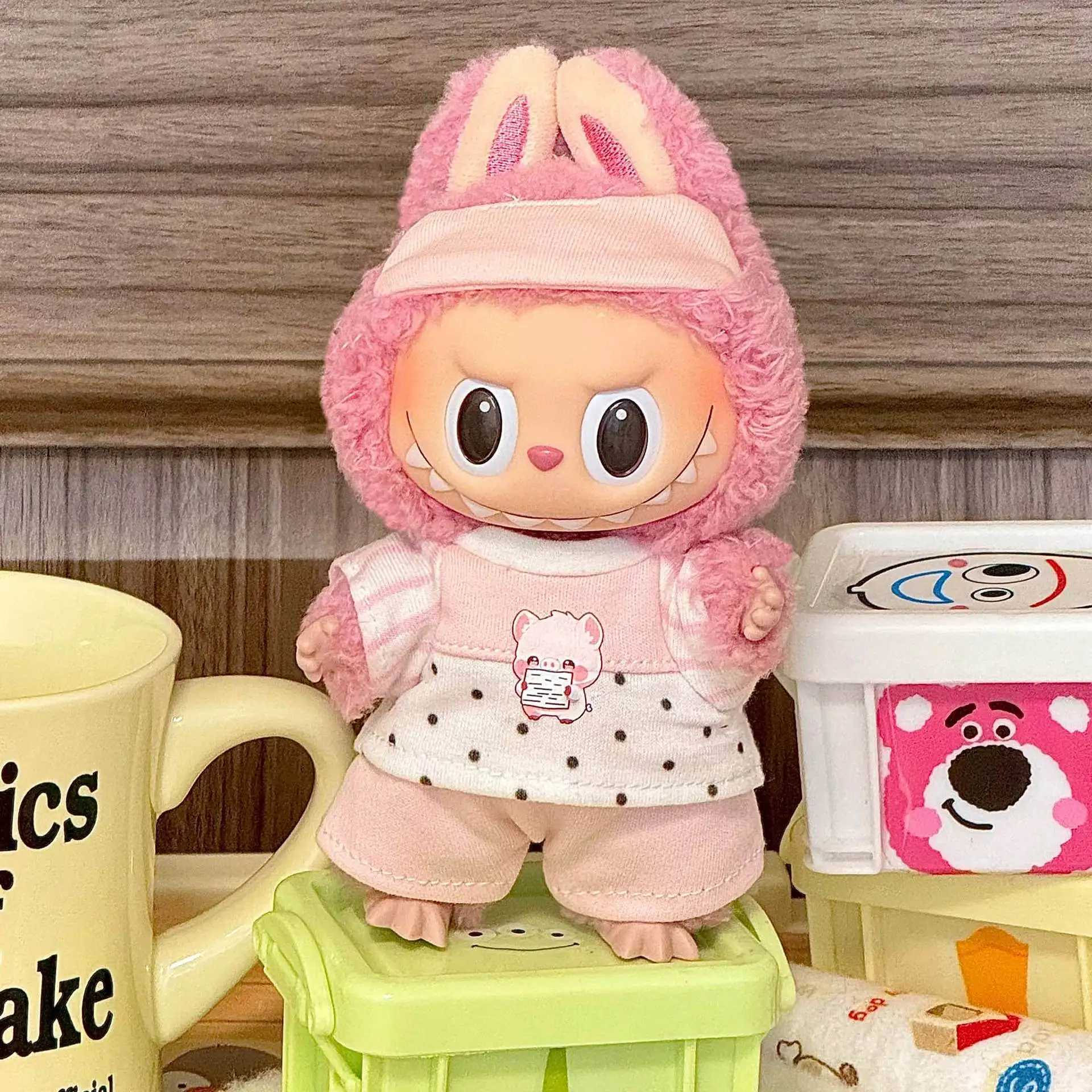 For 1517cm Labubu clothes Mini Pajamas with Eye Mask Threepiece Kawaii V1 V2 Labubu Clothes Cute Idol Plush Doll Accessories C250919