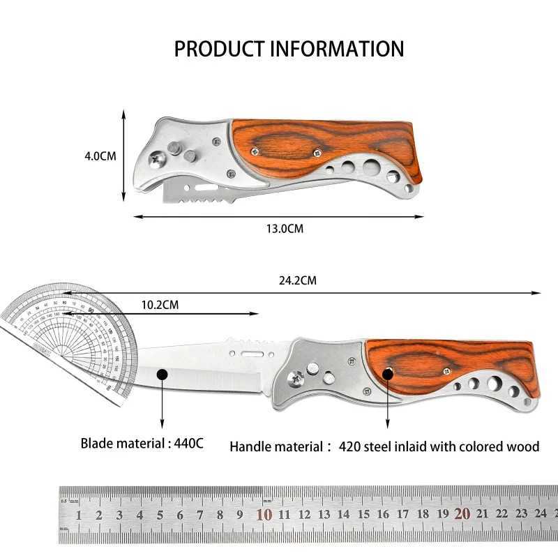 201A Push Button Knife 20 Steel Inlaid with Colored Wood Handle 440C Blade Wilderness Camping Hunting Defensive Combat Knives L250919