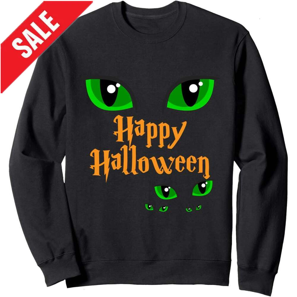 Long Sleeve Shirts for Men sweatshirt Happy Halloween Cute Cat Eyes Midnight Party Costume Sweatshirt T shirt Tee Streetwear Casual tops clothes 2025