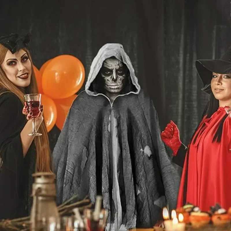 Halloween Costume for Adults Mens Horror Cloak Hooded Robe Masquerade Party Cosplay Prop L250918