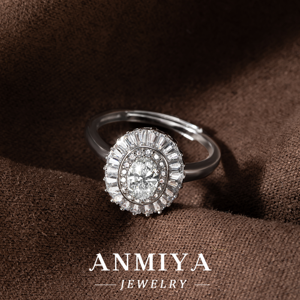 Festival Silver Jewelry - Eye-catching 925 Sterling Silver Moissanite Cluster Ring for Christmas/New Year Celebration