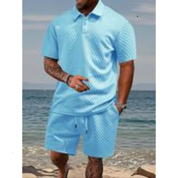 Solid Jacquard Short Sleeve Tee Shorts Set, Loose Casual Round Neck T-shirt & Shorts, Men's Summer Clothes for Beach Vacation