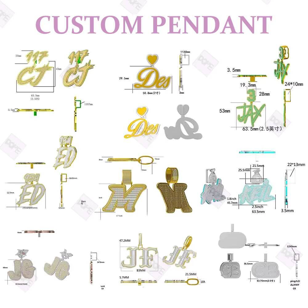 Hiphop Customized Trend Moissanite Pendant Initial Letter Hollow Charm 925 Silver Iced Out VVS Moissanite Pendant