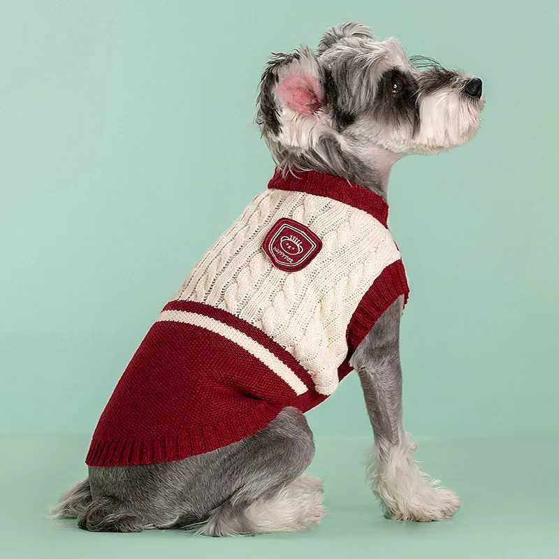 Dog Cat Sweater College Style Winter Pet Clothes for Small Medium Dogs Puppy Knitted Vest Bulldog Teddy Chihuahua Warm Sweater S25911