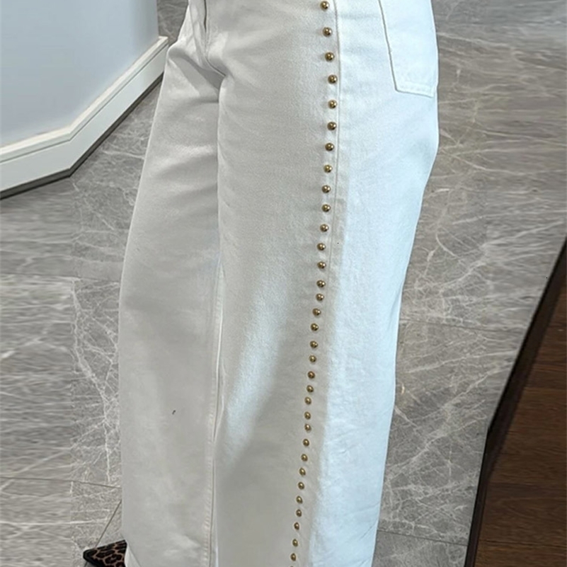 Fashion Beading Jeans Women Casual Baggy Zippers Pockets High Waist Wide Denim Pants Female 2025 Autumn Commute Trouser Lady Z260313