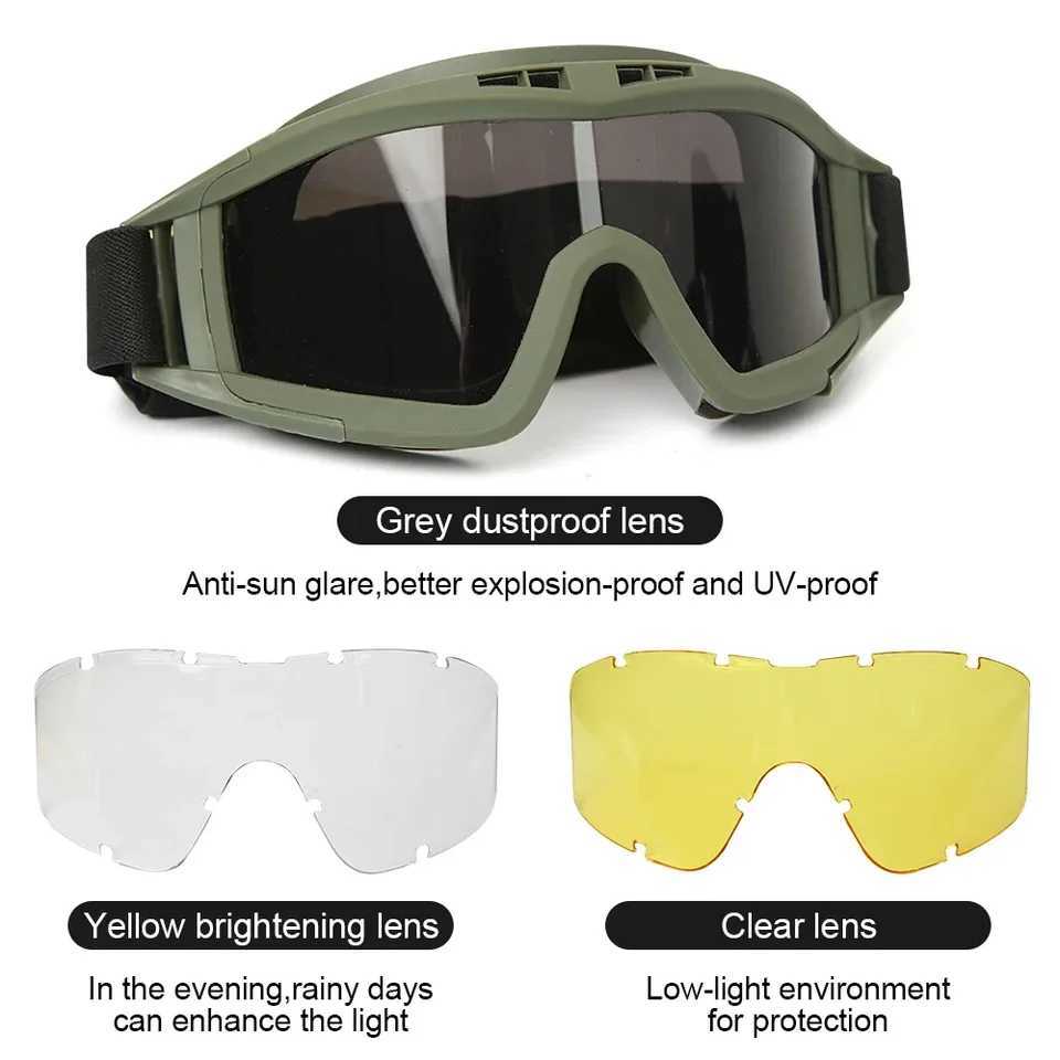 Tactical Goggles Mountaineering Shooting Sunglasses Windproof Sand Control Motocross CS Glasses 3 Lenses Replaceable Motorcycle J250919