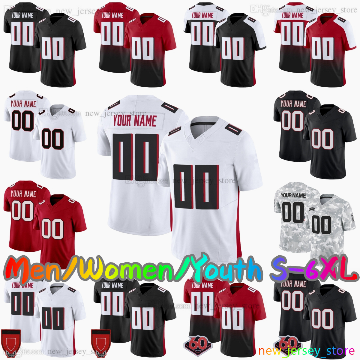 2025 Custom S-6XL DIY 5 Drake London Football Jersey 9 Michael Penix Jr. 7 Bijan Robinson 8 Kyle Pitts 18 Kirk Cousins 3 Jessie Bates III 27 James Pearce Jr. Stitched Jerseys