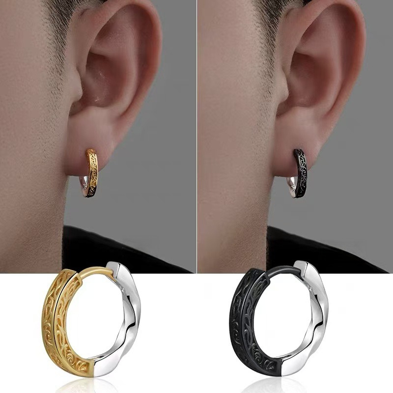 Tang Grass Pattern Earrings for Men, Dark Style, Men's Trendy, High End, Cold Style, Ear Buckles for Women, Couple Earrings, Earrings, Rascal and Handsome New S