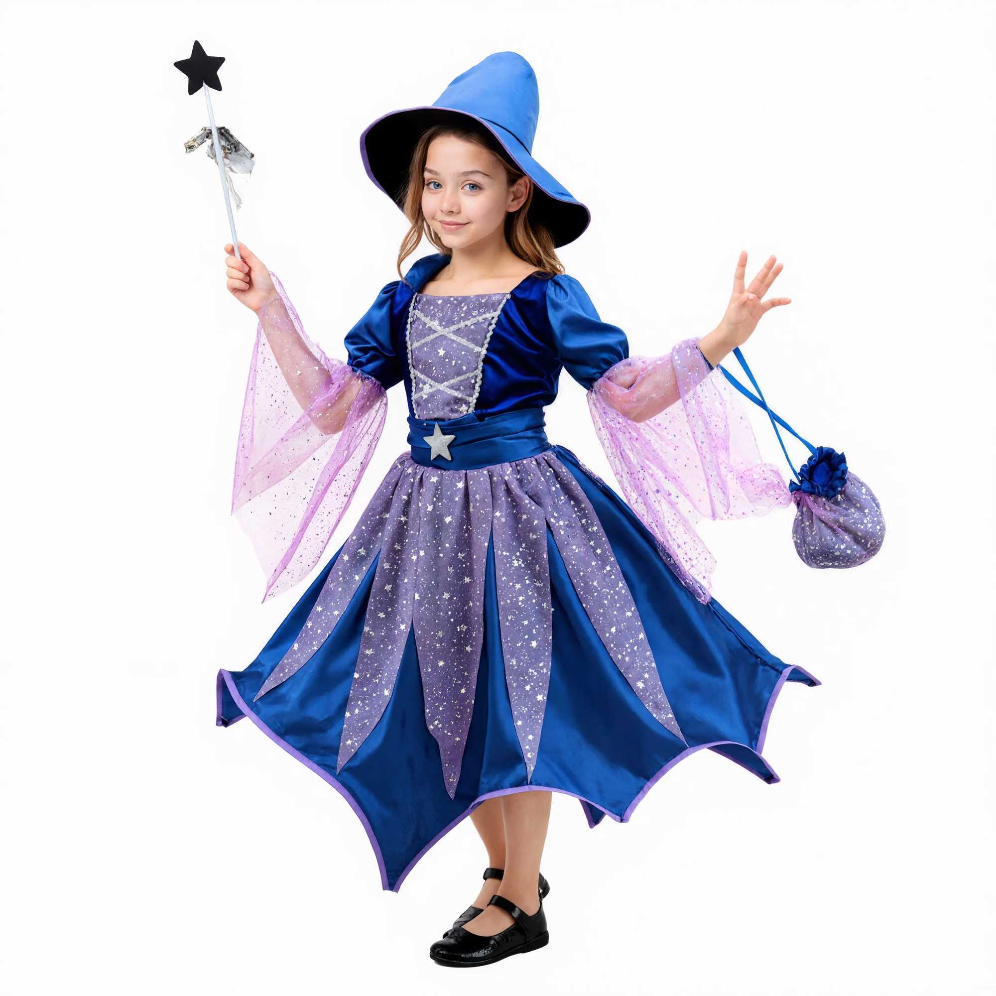 2025 Classic Halloween Festive Dress Girls Cosplay Pink Cute Short Sleeve Witch Vampire Cute Dress Hat Magic Stick Bag Set L250918