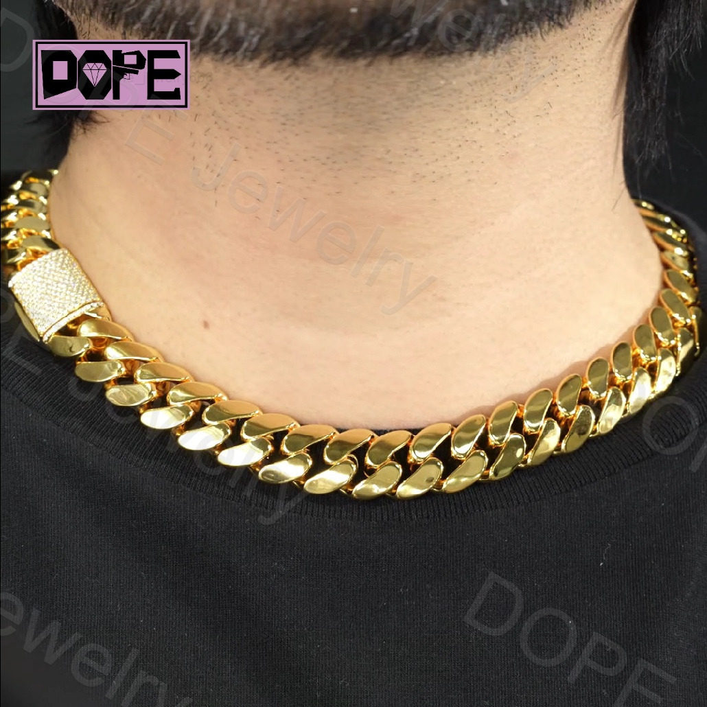 High Quality 16MM Cuban Chain Curb Men and Women Choker 925 Sterling Silver Gold Plated Miami Cuban Link Chain