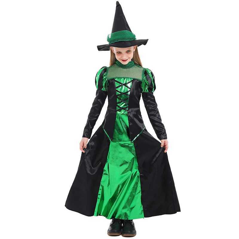 Halloween Girl Magician Green Black Witch Dark Witch Queen Mesh Costume Childrens Day Role Playing Carnival Party Outfit Dress L250918