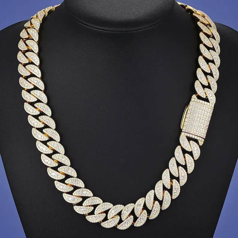 Two Tone Iced Out Jewelry 20mm Moissanite Chain Hip Hop Necklace Men 925 Silver Customized Trend Moissanite Cuban Chain