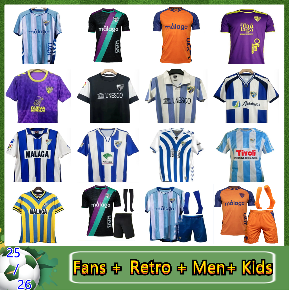 S-4XL 2025 2026 malaga cf soccer jerseys ISCO HICHAM MALAGUISTA MUNOZ C. DIONI ROBERTO CASTEL 97 98 99 05 06 12 13 retro Malaga D.LARRUBIA Football Men Kids Uniform