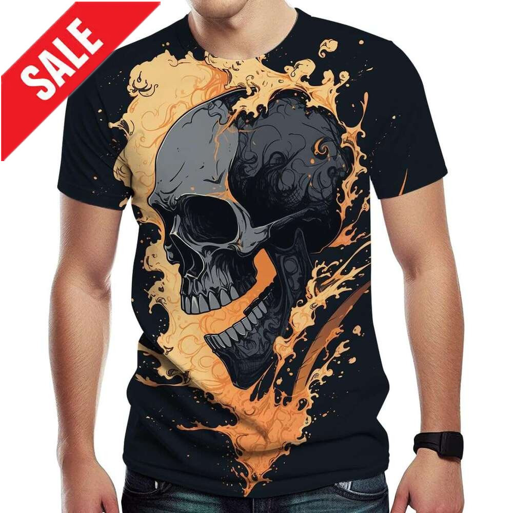 Halloween Mens T shirt Novelty Tie Dye Flame Skull Print Cool Advanced Design Shirt Top shirts tshirt graphic tee Casual tops summer clothes Short sle