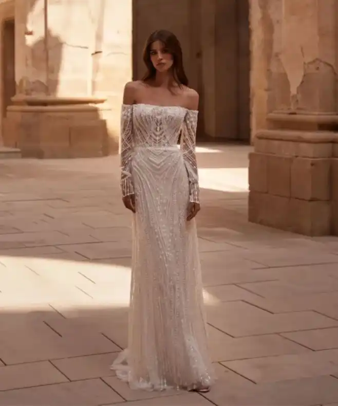 Elegant Mermaid Wedding Dress 3D Flower Lace Bridal Gown Off Shoulder Tulle Remove Brush Train Robes De Mariee Size Customized H25863