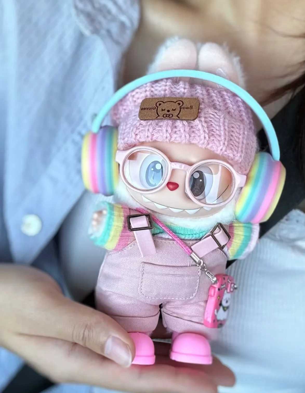 Pink Cargo Pants Rainbow Headphones Fivepiece Set Labubu Clothes Trendy Outfit New Labubu Accessories for Going Out no Doll C250919