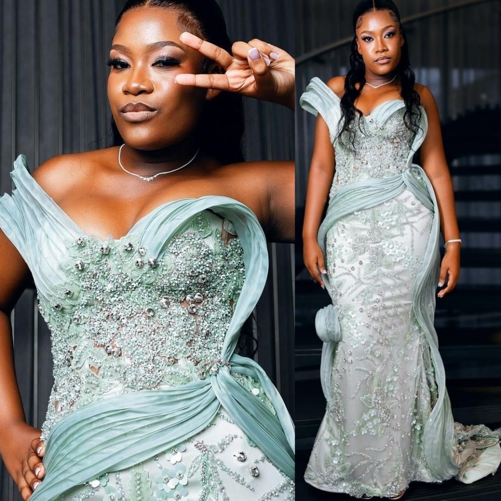 Mermaid Sage Prom Dresses 2025 Crystals Beaded Lace Stylish Evening Formal Party Second Birthday Engagement Gowns Plus Size Dress For Special Occasion