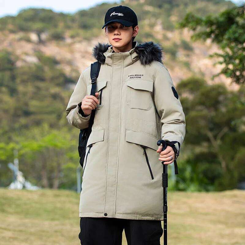 Autumn Winter of 2024,men's Medium Length Over Knee Down Jacket Plus-size Tooling Overcome Warm Cold Large Fur Collar Youth Coat