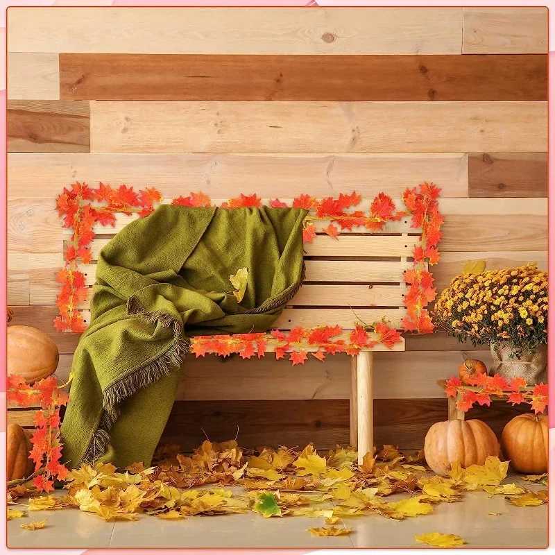 Artificial Maple Leaves Orange Fall Leaf Vine Fake Plants Maple Foliage Wall Hanging Garland Christmas Thanksgiving Decoration C250919