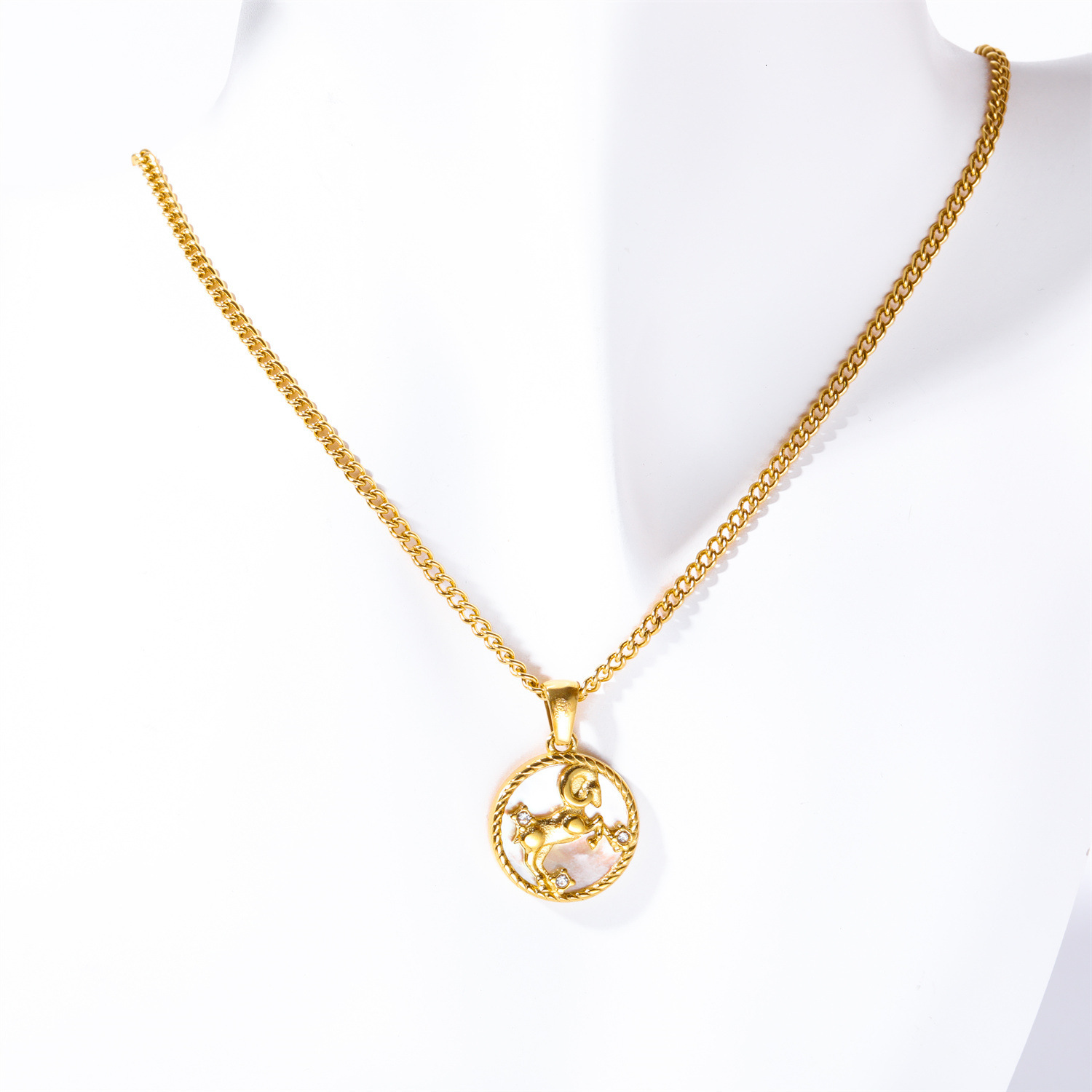 Stainless Twee Round Coin Shell 12 Constellations Necklace Titanium Steel Vacuum Plating