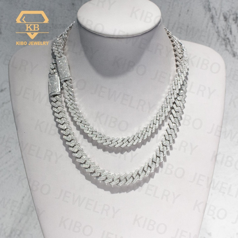 SizeHip Hop Iced Out Silver 12mm Necklace VVS Moissanite Cuban Link Chain