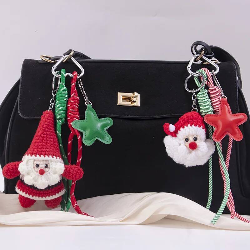 For Christmas Cute Wool Santa Pendant Creative DIY Five-pointed Star Keychain Fashion Bag Parts Accessories