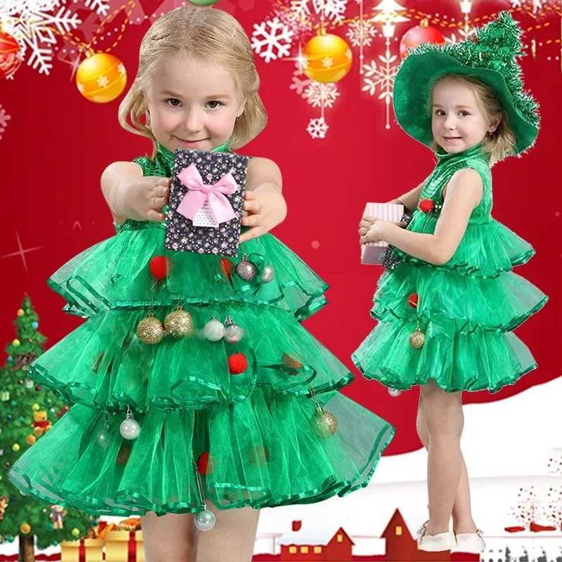 New Year Elf Costume for Kids Girl Red Green Santa Claus Suit Set with Hat Children Fancy Christmas Party Dress Set Performance L250918