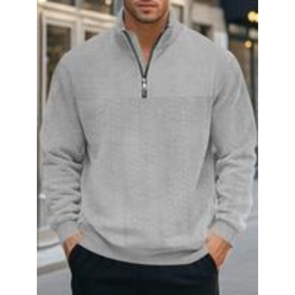 Solid Jacquard Half Zip Up Sweatshirt, Loose Casual Long Sleeve Collared Pullover Fall & Winter, Men's Clothes for Daily Wear